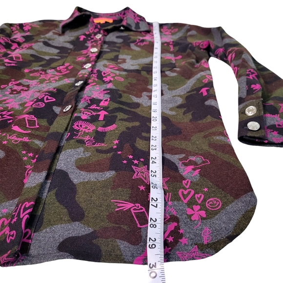 Vilagallo Camouflage Shirt Dress Size 40 Medium Green Pink Belt Button-Down RARE - Picture 9 of 12
